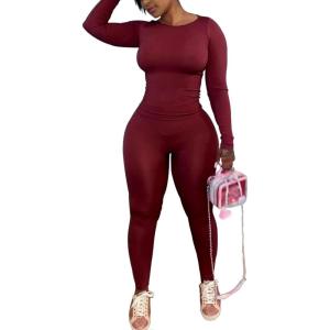 imageWomens 2 Piece Outfits Track Suits Long Sleeve Top Jogger Legging Pants Workout Sets for womenRed