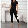 imageLounge Wear 2 Piece Outfits for Women Fitted Crew Neck Tshirt High Waist Legging pants Matching Sets Workout StreetwearBlack C