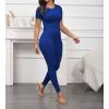 imageLounge Wear 2 Piece Outfits for Women Fitted Crew Neck Tshirt High Waist Legging pants Matching Sets Workout StreetwearBlue