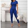 imageLounge Wear 2 Piece Outfits for Women Fitted Crew Neck Tshirt High Waist Legging pants Matching Sets Workout StreetwearBlue