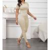imageLounge Wear 2 Piece Outfits for Women Fitted Crew Neck Tshirt High Waist Legging pants Matching Sets Workout StreetwearCream