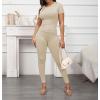 imageLounge Wear 2 Piece Outfits for Women Fitted Crew Neck Tshirt High Waist Legging pants Matching Sets Workout StreetwearCream