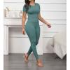 imageLounge Wear 2 Piece Outfits for Women Fitted Crew Neck Tshirt High Waist Legging pants Matching Sets Workout StreetwearGreen B