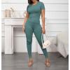 imageLounge Wear 2 Piece Outfits for Women Fitted Crew Neck Tshirt High Waist Legging pants Matching Sets Workout StreetwearGreen B