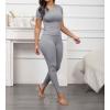 imageLounge Wear 2 Piece Outfits for Women Fitted Crew Neck Tshirt High Waist Legging pants Matching Sets Workout StreetwearGrey B