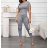 imageLounge Wear 2 Piece Outfits for Women Fitted Crew Neck Tshirt High Waist Legging pants Matching Sets Workout StreetwearGrey B