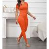 imageLounge Wear 2 Piece Outfits for Women Fitted Crew Neck Tshirt High Waist Legging pants Matching Sets Workout StreetwearOrange