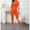 imageLounge Wear 2 Piece Outfits for Women Fitted Crew Neck Tshirt High Waist Legging pants Matching Sets Workout StreetwearOrange