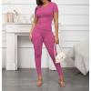 imageLounge Wear 2 Piece Outfits for Women Fitted Crew Neck Tshirt High Waist Legging pants Matching Sets Workout StreetwearPink B