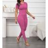 imageLounge Wear 2 Piece Outfits for Women Fitted Crew Neck Tshirt High Waist Legging pants Matching Sets Workout StreetwearPink B