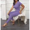 imageLounge Wear 2 Piece Outfits for Women Fitted Crew Neck Tshirt High Waist Legging pants Matching Sets Workout StreetwearPurple