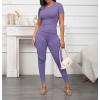 imageLounge Wear 2 Piece Outfits for Women Fitted Crew Neck Tshirt High Waist Legging pants Matching Sets Workout StreetwearPurple