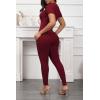 imageLounge Wear 2 Piece Outfits for Women Fitted Crew Neck Tshirt High Waist Legging pants Matching Sets Workout StreetwearWine Red