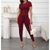 imageLounge Wear 2 Piece Outfits for Women Fitted Crew Neck Tshirt High Waist Legging pants Matching Sets Workout StreetwearWine Red