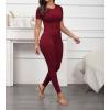 imageLounge Wear 2 Piece Outfits for Women Fitted Crew Neck Tshirt High Waist Legging pants Matching Sets Workout StreetwearWine Red
