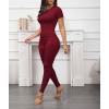 imageLounge Wear 2 Piece Outfits for Women Fitted Crew Neck Tshirt High Waist Legging pants Matching Sets Workout StreetwearWine Red