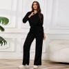 imagePINSV Womens 2 Piece Outfits Lapel Half Zip Sweatshirts Wide Leg Sweatpant Set Sweatsuit TracksuitBlack