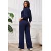 imagePINSV Womens 2 Piece Outfits Lapel Half Zip Sweatshirts Wide Leg Sweatpant Set Sweatsuit TracksuitNavy Blue