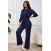 imagePINSV Womens 2 Piece Outfits Lapel Half Zip Sweatshirts Wide Leg Sweatpant Set Sweatsuit TracksuitNavy Blue