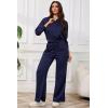 imagePINSV Womens 2 Piece Outfits Lapel Half Zip Sweatshirts Wide Leg Sweatpant Set Sweatsuit TracksuitNavy Blue