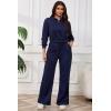 imagePINSV Womens 2 Piece Outfits Lapel Half Zip Sweatshirts Wide Leg Sweatpant Set Sweatsuit TracksuitNavy Blue