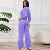 imagePINSV Womens 2 Piece Outfits Lapel Half Zip Sweatshirts Wide Leg Sweatpant Set Sweatsuit TracksuitPale Purple