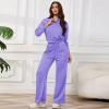 imagePINSV Womens 2 Piece Outfits Lapel Half Zip Sweatshirts Wide Leg Sweatpant Set Sweatsuit TracksuitPale Purple