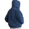 imagePINSV Womens Denim Hoodie Jacket Lightweight Button Up Jean Pullover with Drawstring Hood Casual Long Sleeve SweatshirtDark Blue