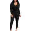 imagePINSV Womens Tracksuits 2 Piece Outfits Sweatsuit Long Sleeve Top Jogger Legging Pants SetsBlack