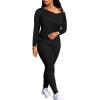 imagePINSV Womens Tracksuits 2 Piece Outfits Sweatsuit Long Sleeve Top Jogger Legging Pants SetsBlack