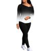 imagePINSV Womens Tracksuits 2 Piece Outfits Sweatsuit Long Sleeve Top Jogger Legging Pants SetsBlack Gradient