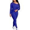 imagePINSV Womens Tracksuits 2 Piece Outfits Sweatsuit Long Sleeve Top Jogger Legging Pants SetsBlue