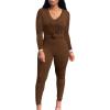 imagePINSV Womens Tracksuits 2 Piece Outfits Sweatsuit Long Sleeve Top Jogger Legging Pants SetsBrown