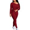 imagePINSV Womens Tracksuits 2 Piece Outfits Sweatsuit Long Sleeve Top Jogger Legging Pants SetsBurgundy