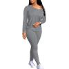 imagePINSV Womens Tracksuits 2 Piece Outfits Sweatsuit Long Sleeve Top Jogger Legging Pants SetsGrey
