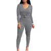 imagePINSV Womens Tracksuits 2 Piece Outfits Sweatsuit Long Sleeve Top Jogger Legging Pants SetsGrey