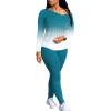 imagePINSV Womens Tracksuits 2 Piece Outfits Sweatsuit Long Sleeve Top Jogger Legging Pants SetsTurquoise Gradient