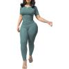 imageLounge Wear 2 Piece Outfits for Women Fitted Crew Neck Tshirt High Waist Legging pants Matching Sets Workout StreetwearGreen B
