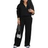 imagePINSV Womens 2 Piece Outfits Lapel Half Zip Sweatshirts Wide Leg Sweatpant Set Sweatsuit TracksuitBlack
