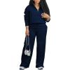 imagePINSV Womens 2 Piece Outfits Lapel Half Zip Sweatshirts Wide Leg Sweatpant Set Sweatsuit TracksuitNavy Blue