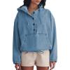 imagePINSV Womens Denim Hoodie Jacket Lightweight Button Up Jean Pullover with Drawstring Hood Casual Long Sleeve SweatshirtBlue