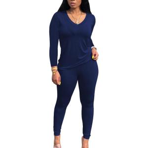 imagePINSV Womens Tracksuits 2 Piece Outfits Sweatsuit Long Sleeve Top Jogger Legging Pants SetsNavy Blue