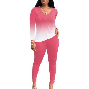 imagePINSV Womens Tracksuits 2 Piece Outfits Sweatsuit Long Sleeve Top Jogger Legging Pants SetsPink Gradient