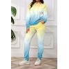 imagePINSV Sweatsuits Women 2 Piece Outfits Casual Jogging Suits Long Sleeve Hoodie Sweatpants Two Piece Tracksuits SetsYellow Blue Gradient