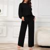 imagePINSV Womens 2 Piece Outfits Sweatsuit Crewneck Long Sleeve Tops Wide Leg Pants Lounge Set TracksuitBlack