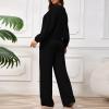 imagePINSV Womens 2 Piece Outfits Sweatsuit Crewneck Long Sleeve Tops Wide Leg Pants Lounge Set TracksuitBlack