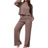 imagePINSV Womens 2 Piece Outfits Sweatsuit Crewneck Long Sleeve Tops Wide Leg Pants Lounge Set TracksuitBrown