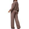 imagePINSV Womens 2 Piece Outfits Sweatsuit Crewneck Long Sleeve Tops Wide Leg Pants Lounge Set TracksuitBrown