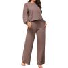 imagePINSV Womens 2 Piece Outfits Sweatsuit Crewneck Long Sleeve Tops Wide Leg Pants Lounge Set TracksuitBrown