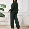 imagePINSV Womens 2 Piece Outfits Sweatsuit Crewneck Long Sleeve Tops Wide Leg Pants Lounge Set TracksuitGreen